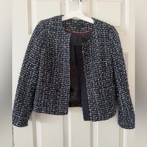 J. Crew Navy & White Tweed Collarless Jacket